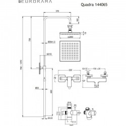 Στήλη Ντουζ με Μπαταρία Ρυθμιζόμενη Eurorama Quadra 144065-110 Τετραγωνισμένη Inox